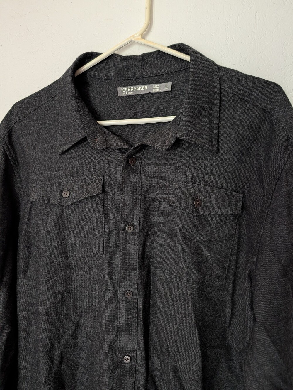 Icebreaker Shirt Men Large Gray Button Up Merino Wool Flannel Hiking Outdoors - Picture 2 of 7